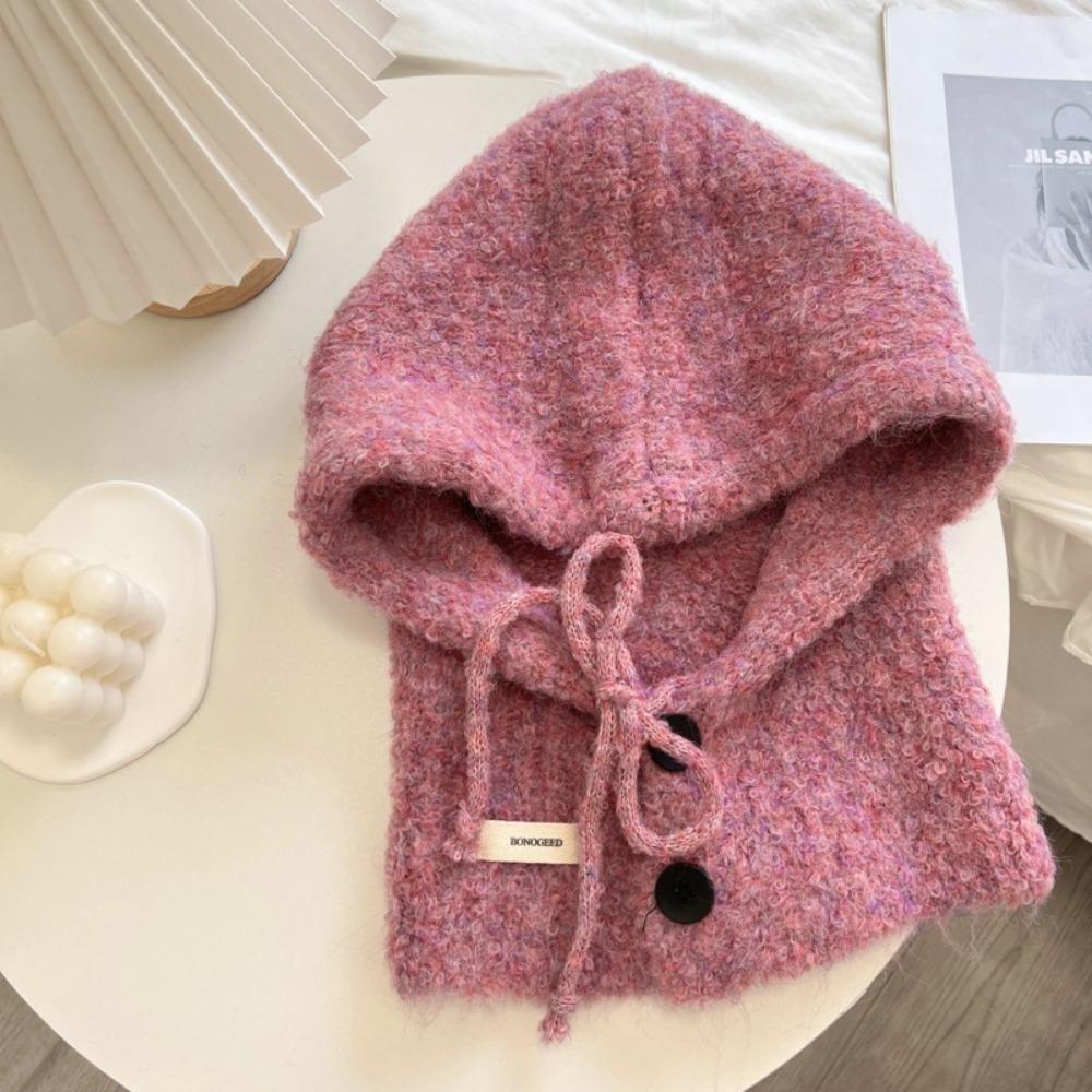 Drawstring Winter Hat Warm Hooded Scarf Cap Fashion Neckerchief Hat Women Girl