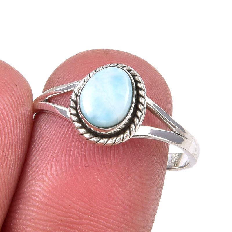 Natural Republic Larimar Gemstone Handmade 925 Sterling Silver Ring Size 9 C8A31