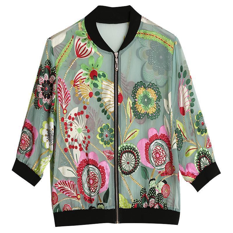 Шифоновая летняя куртка с принтом для женщин 5XL, тонкий тонкий солнцезащитный кардиган для мамы, бомбер с длинными рукавами, верхняя одежда