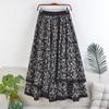 High Waist Spring and Autumn Women Folded Skirt Printed Casual Ladies Bottoms Mid-Length Flower Skirt Female Skirt