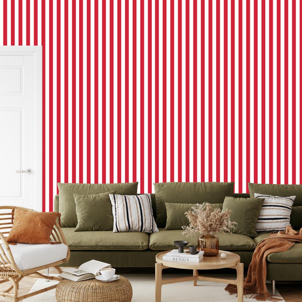 Wallpaper Stripes Coral, White and Red for Living Room and Bedroom 50x1000