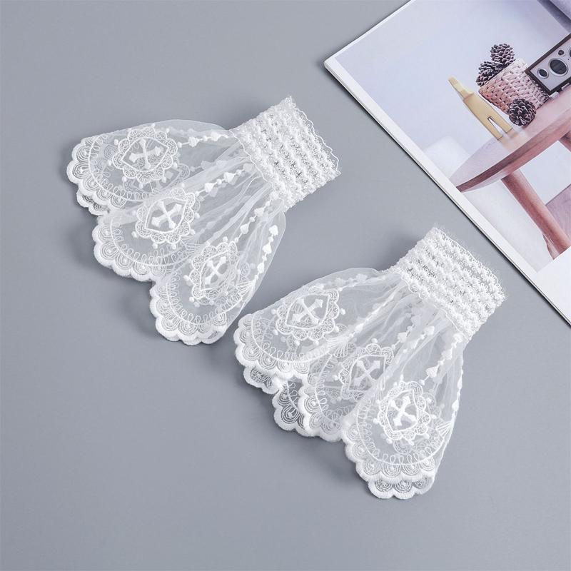 Elegant Romantic Mesh Lace Detachable Layered Ruffle Fake Sleeves Sweet Decoration Sweater Elastic Wrist Horn Cuffs