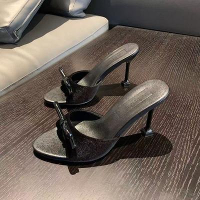 Мода 2025 Лето Новые Сандалии Женская Мода Круглый Носок Открытый Носок Бант-бабочка Противоскользящие Износостойкие Шлепанцы на Высоком Каблуке