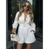 Fashion 2025 Spring Women's Jumpsuit White Long Sleeves Single Breasted Parka Shorts American Street