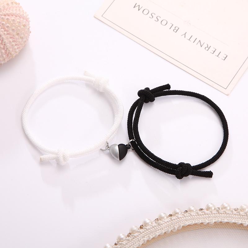 Trendy Black & White Love Magnet Milan Rope Couple Bracelets for Girlfriends