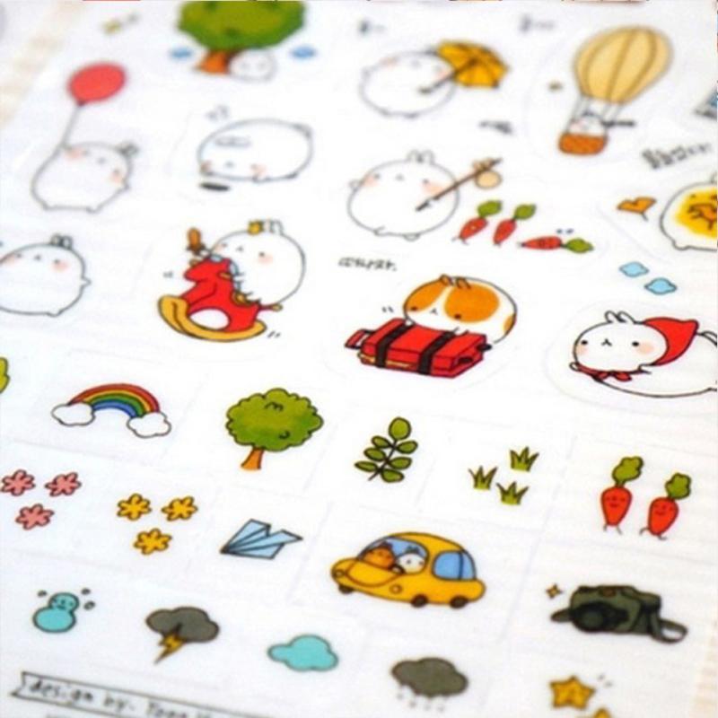 Hot,6pcs Cartoon Stickers Cute Rabbit Transparent DIY Decorative Sticker For Diary Photo Album Notebook