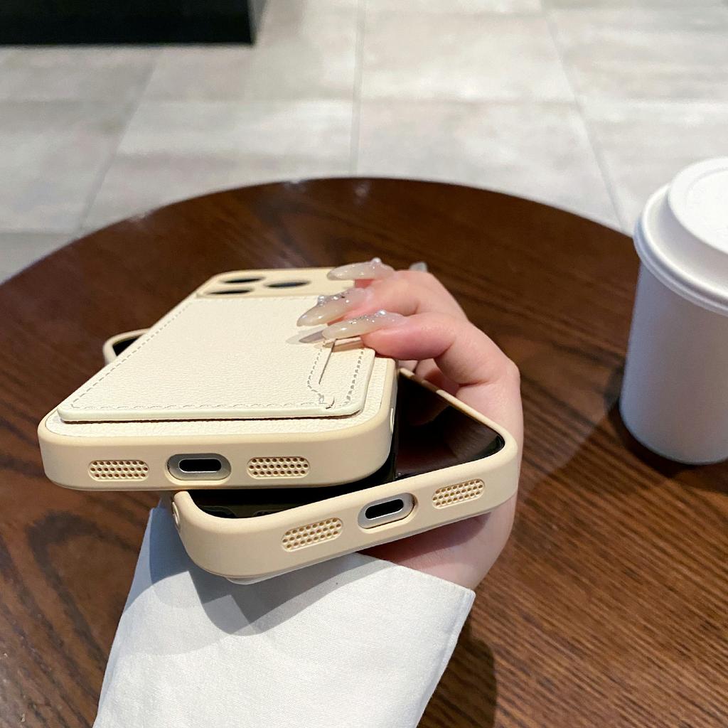 For iPhone 17 Pro Max Case Solid Color PU Leather TPU Card Holder Phone Cover