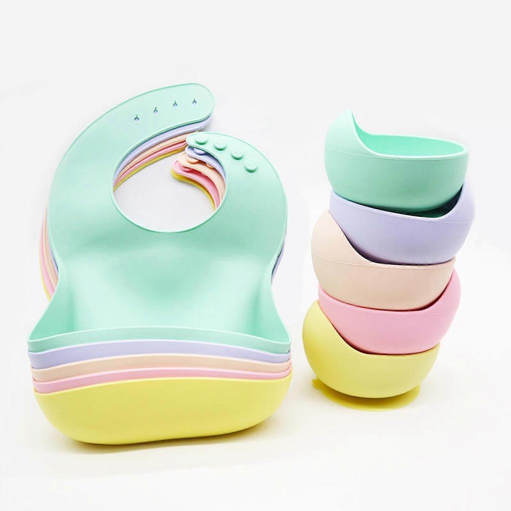 3 Pcs Baby Newborn Bibs+Suction Dish Bowl Plate+Spoon Set Feeding Tableware Kit Pink