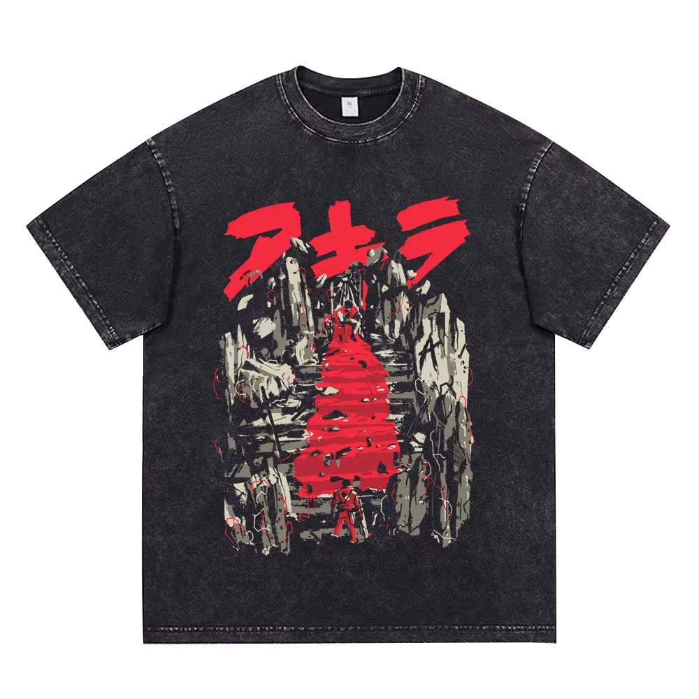 Akira Anime Shotaro Kaneda Washed Black Graphic Shirt Vintage Y2K Streetwear Tee