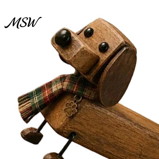 Retro Dog Statue Plaid Scarf Dachshund Figurine, with Paw Puppy Collectible Toy Print Charm, Handcrafted Mini Desktop Decoration