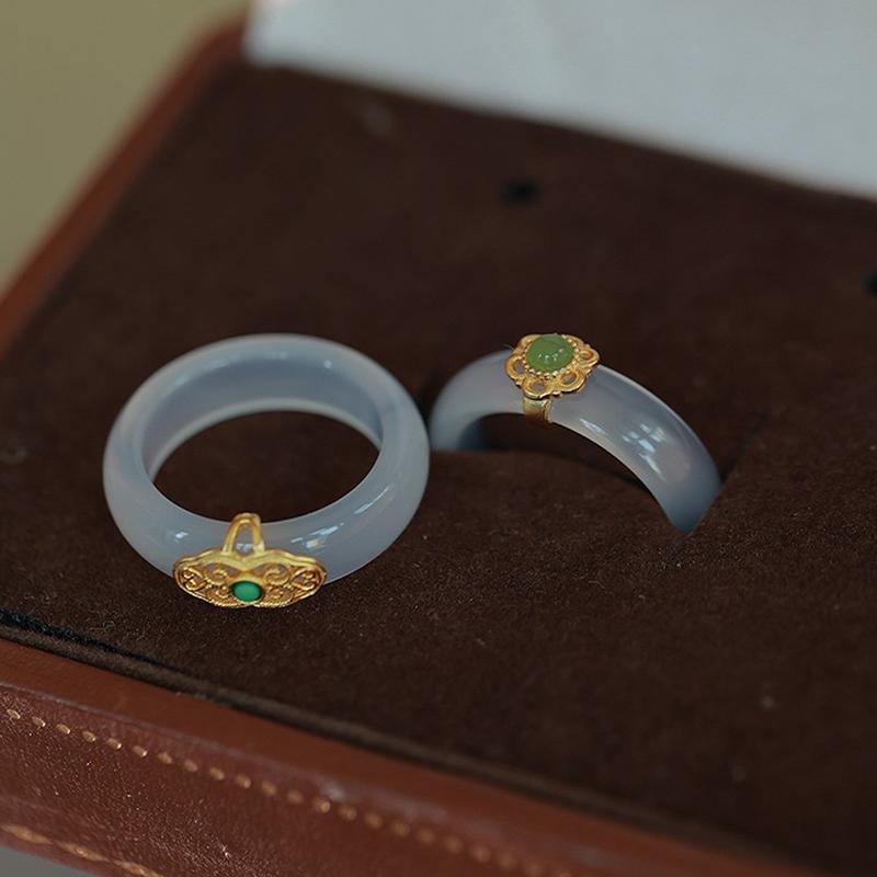 Chinese Retro Imitation Jade Ring  Delicate Stone Jewellery Minimalism Hanfu Matching Hand Ornaments