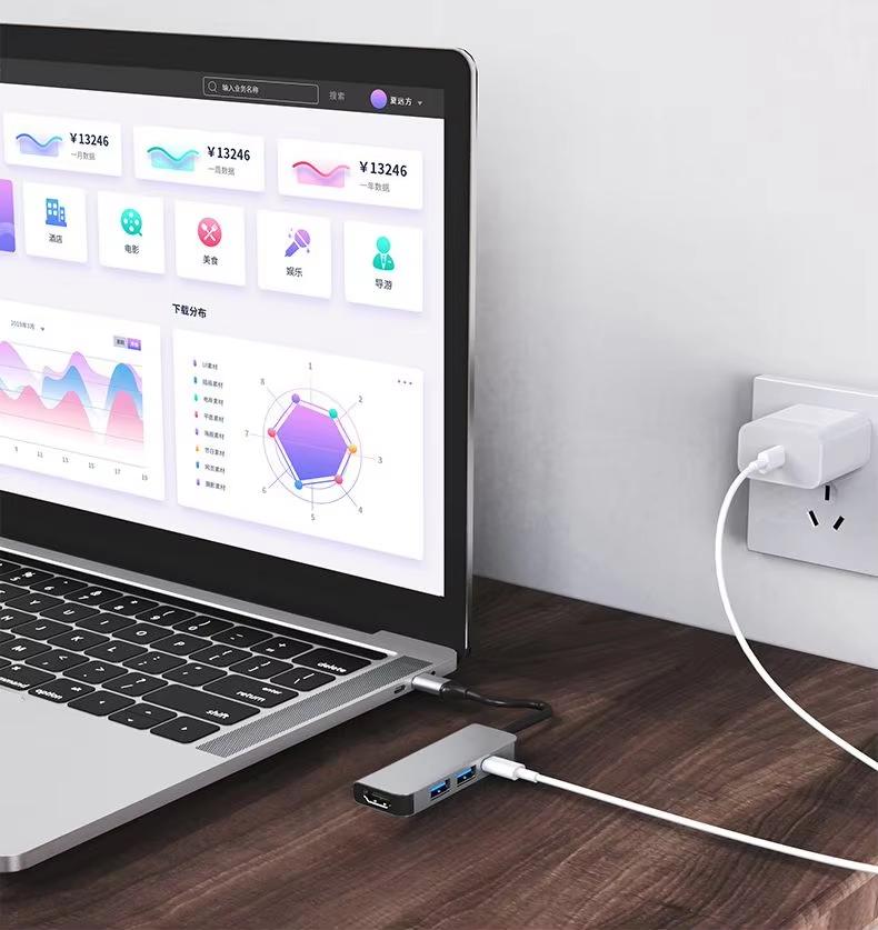 USB Hub 4 Ports Adapter Multiple USB 3.0 Hub USB Splitter for Laptop with Type C Power Port for MacBook