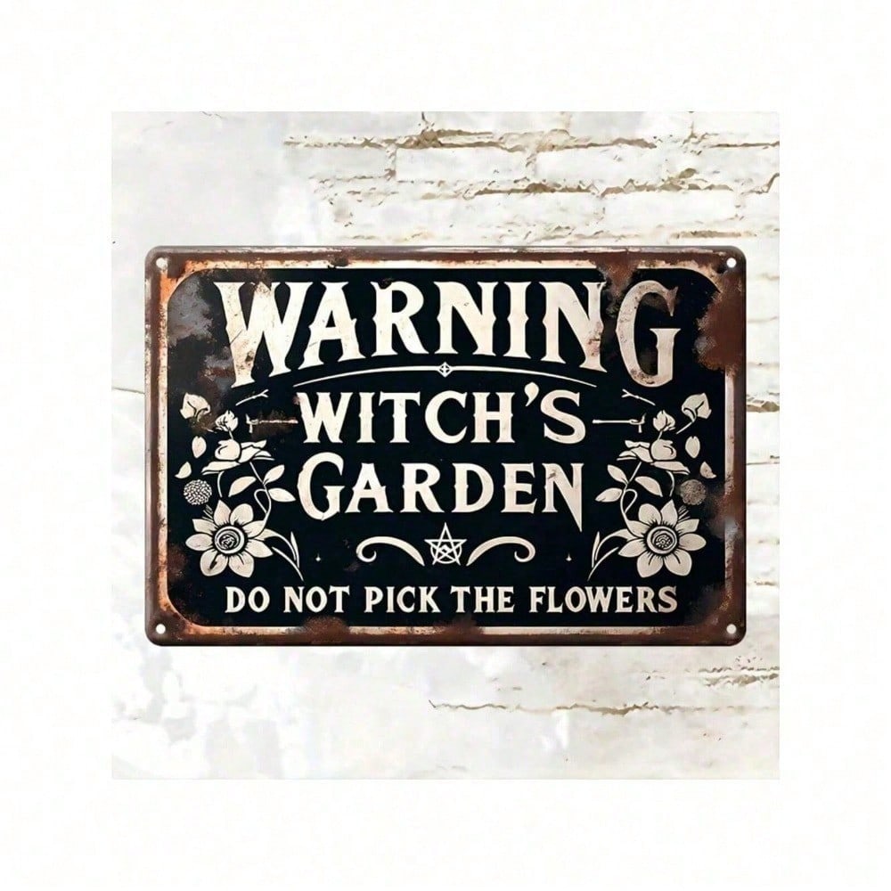 Vintage Witch Garden Sign Do Not Pick Flowers Retro British Metal Tin Wall Art for Home Cafe Bar Decor