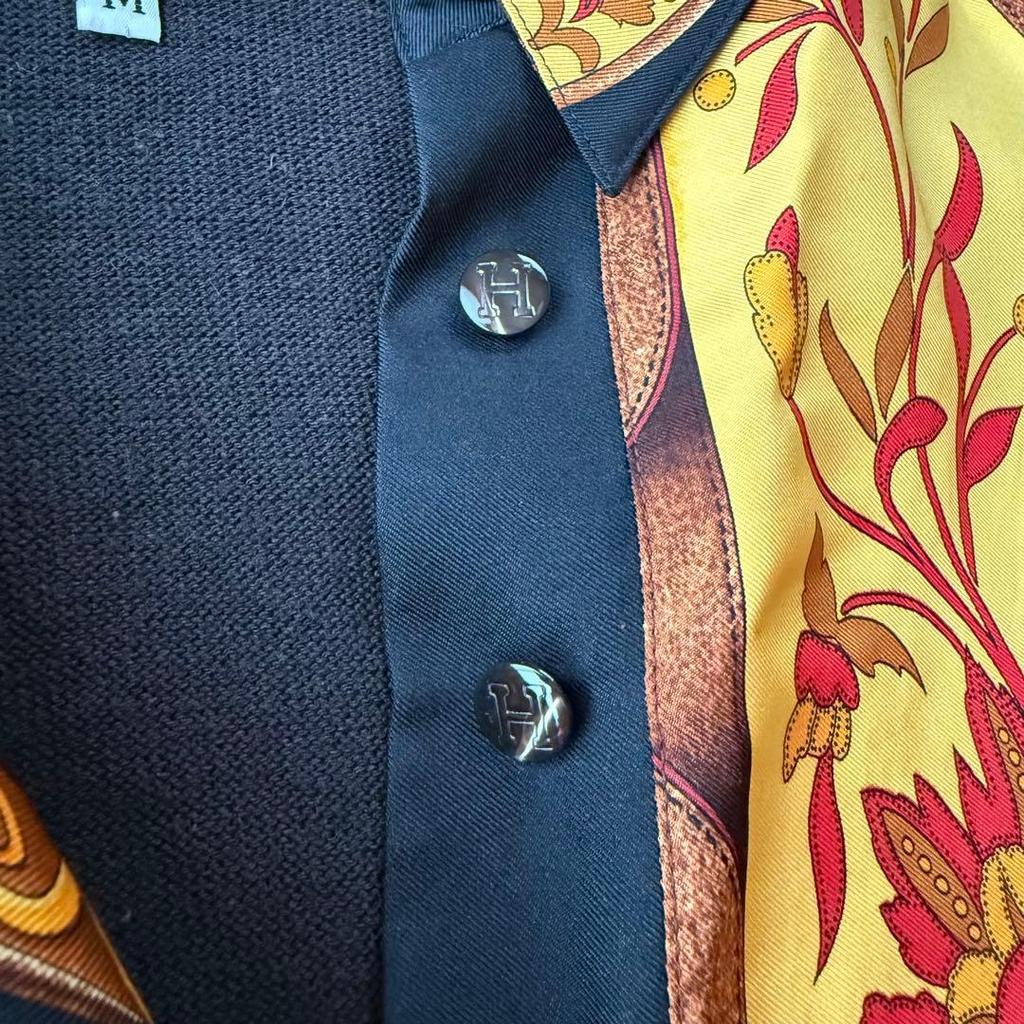 Б/у Рубашка с длинным рукавом HERMES, принт M, 100% шелк, смесовый кашемир