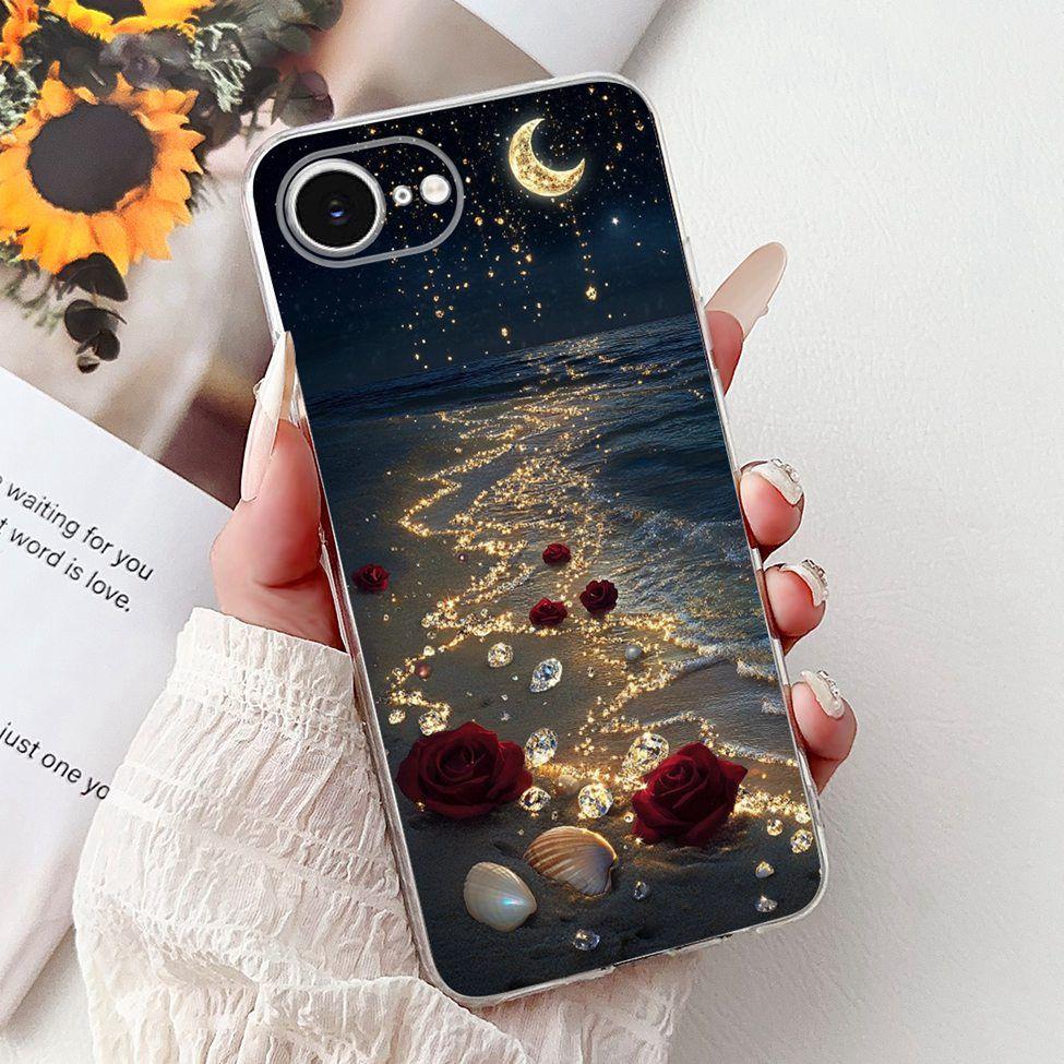 Clear For iPhone 16e A3212 A3409 A3410 A3408 Cover For iPhone 16e Case Fashion Luxury Flowers Cute Funny Painted Soft Bumper