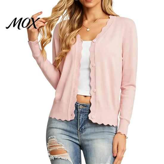Women Knit Cardigan Sweater for Women, Fall Wavy V Neck Button Down Front Cardigan, Long Sleeve Casual Office Daily Wear