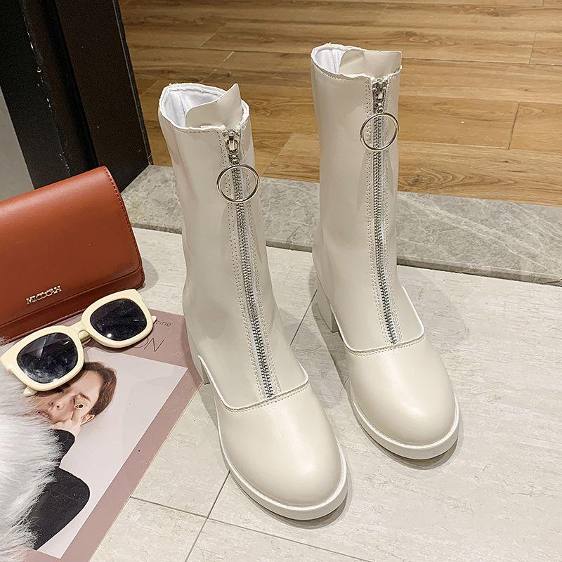 Обувь Платформа Женские Сапоги Черные Туфли для Женщин Элегантные на Каблуке Высокие Каблуки Половина Новые Рок До середины Икры Мода 2024 Распродажа Y2k Готика