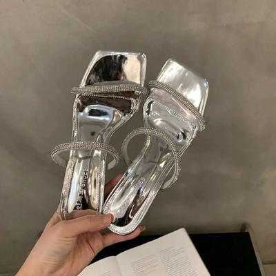 Женские туфли на высоком каблуке со стразами, летние модные сексуальные туфли для вечеринок с открытым носком, серебристые