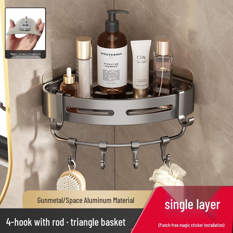 Gunmetal Punch-Free Space Aluminum Corner Bathroom Shelf