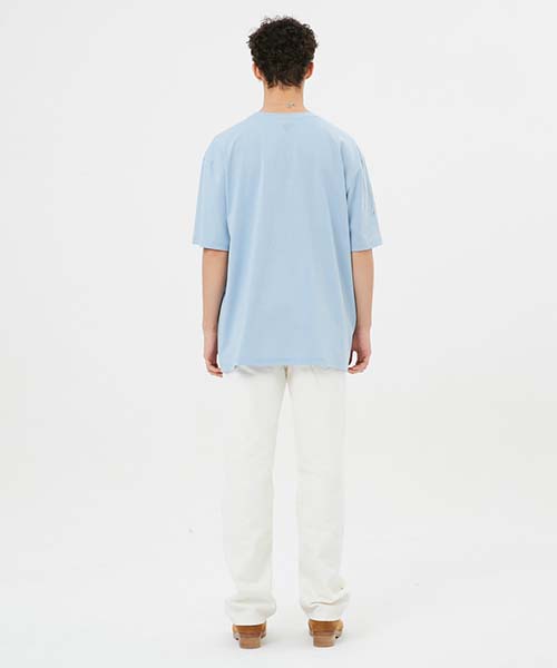 MOONSUN Essential_Unisex Argyle Hole Sleeve T-Shirt [Sky Blue]