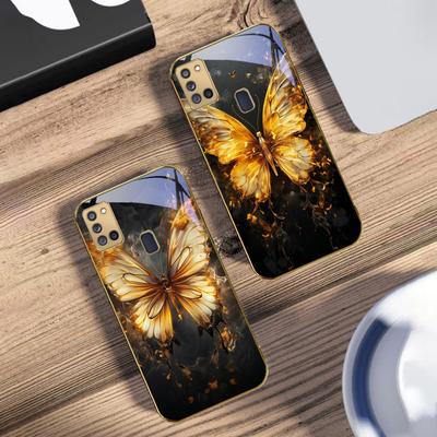 Теплая бабочка с пламенем Для Samsung A 31 32 A33 A34 35 14 A15 13 16 25 26 50 52 53 54 55 56 70 71 72 73 Золотой стеклянный чехол для телефона