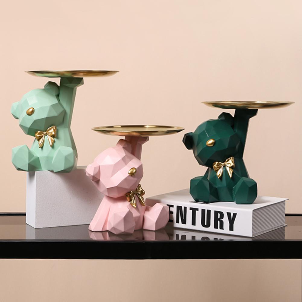 Storage Sculpture Entrance Crafts Geometric Bear Resin Desk Decoration Candy Sundries Household Supplies for Office Coffee Shop