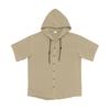 Men's Linen Hooded Shirt Solid Color Short Sleeve Shirt Loose Fit Button