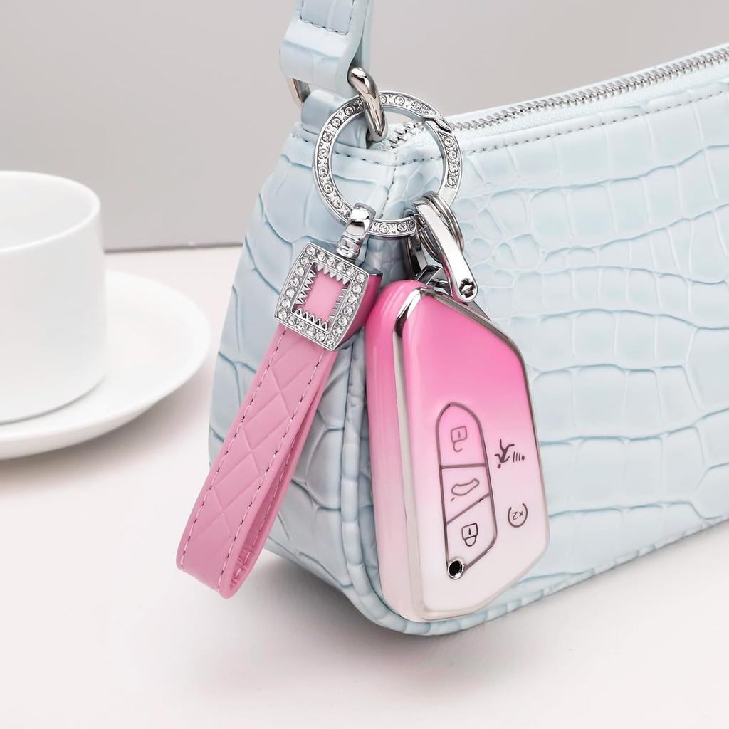1797 Key Fob Cover for Volkswagen VW ID.4 Atlas Golf GTI R Accessories 2024 Bling Car Key Chain Case Shell 5 Button Gradient Pink Cute Girly TPU