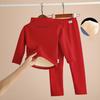 Winter Children Thermal Outfit Casual Boys Girls Two Piece Set  Kids Underwear Conjuntos Warm Mock Neck Tops Children's Velvet Lined Thick High Neck