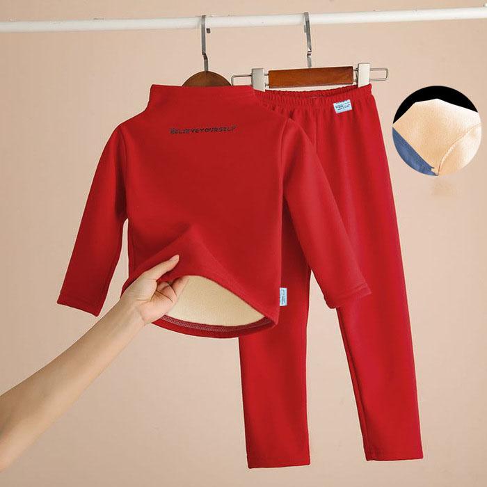 Winter Children Thermal Outfit Casual Boys Girls Two Piece Set Kids Underwear Conjuntos Warm Mock Neck Tops Children's Velvet Lined Thick High Neck