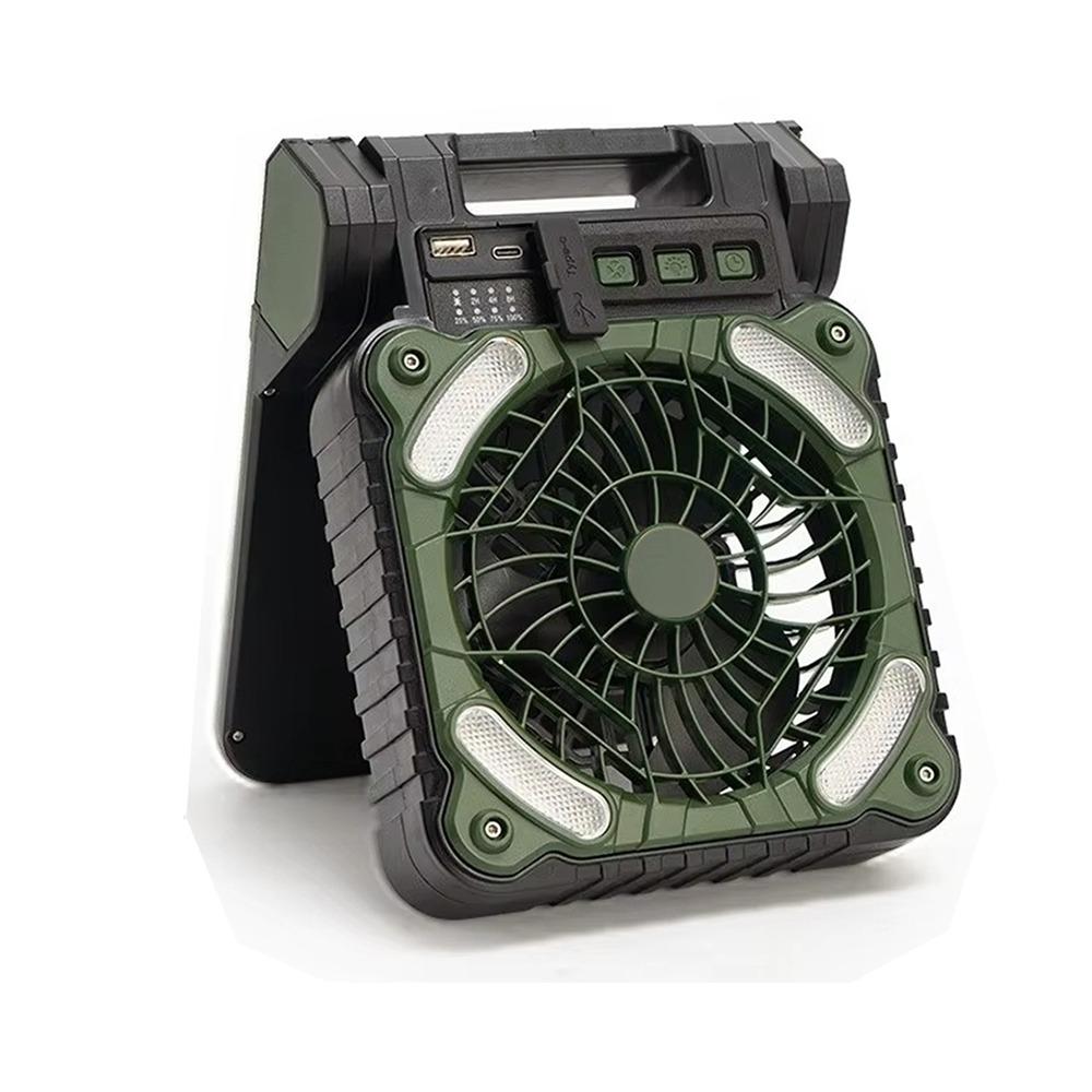 90° Folding Camping Fan with LED Light 5200mAh Portable Tent Fan Outdoor Solar Fan Picnic Trip