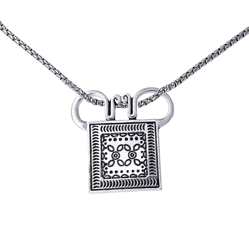 HUSUEU New Design Antique Silver Vintage Styles Lucky Soul Lock Hmong Pendant Necklace Fair Jewelry