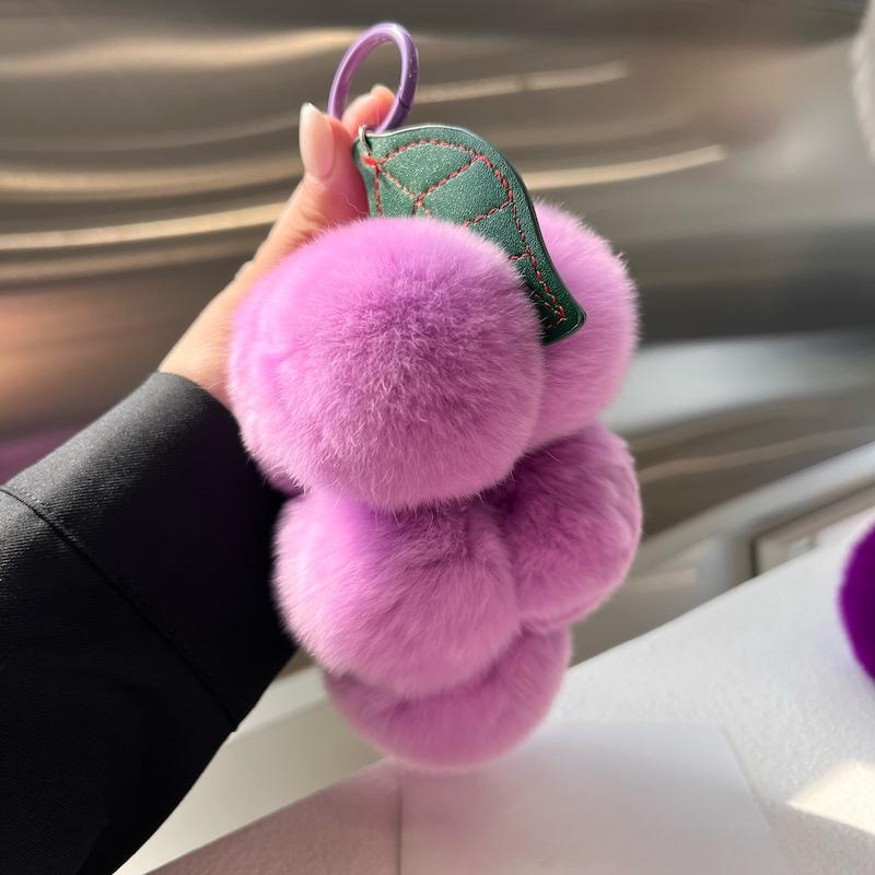 Super Positive Purple~ Rex Rabbit Hair Grape Car Keychain Pendant Ins Cute Pom-pom Bag Pendant