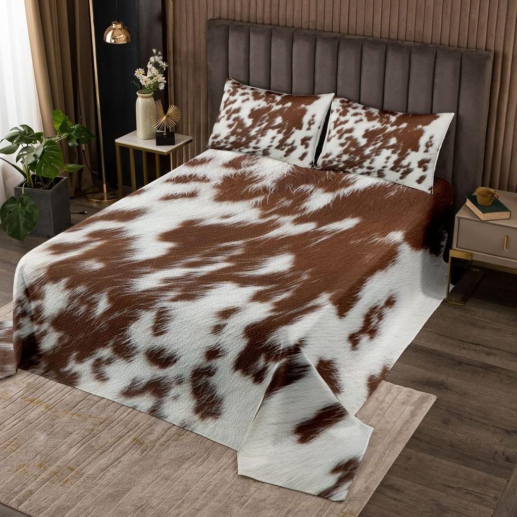 Комплект покрывала из коровьей шкуры Ферма Животное Мех Покрывало Квин/Двуспальный для Спальни Мальчика Девочки 2/3 шт. Западный Рустикальный Ковбой Фермерский Дом Комплект Лоскутного Одеяла