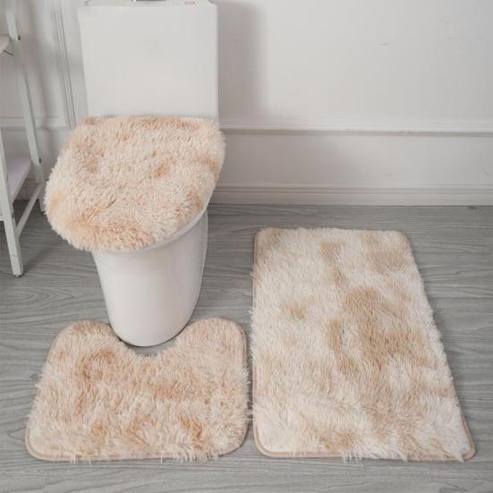 3Pcs/Set Bathroom Rug Absorbent Non Slip Floor Mat U-Shaped Plush Mat Toilet Lid Cover Mat with Rubber Backing for Bathroom Shower Toilet