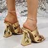Fashion Super High Heels Gold Sandals for Women Nightclub Hollow Out Metal Heeled Shoes Woman Summer Plus Size Slippers Sandalias Mujer