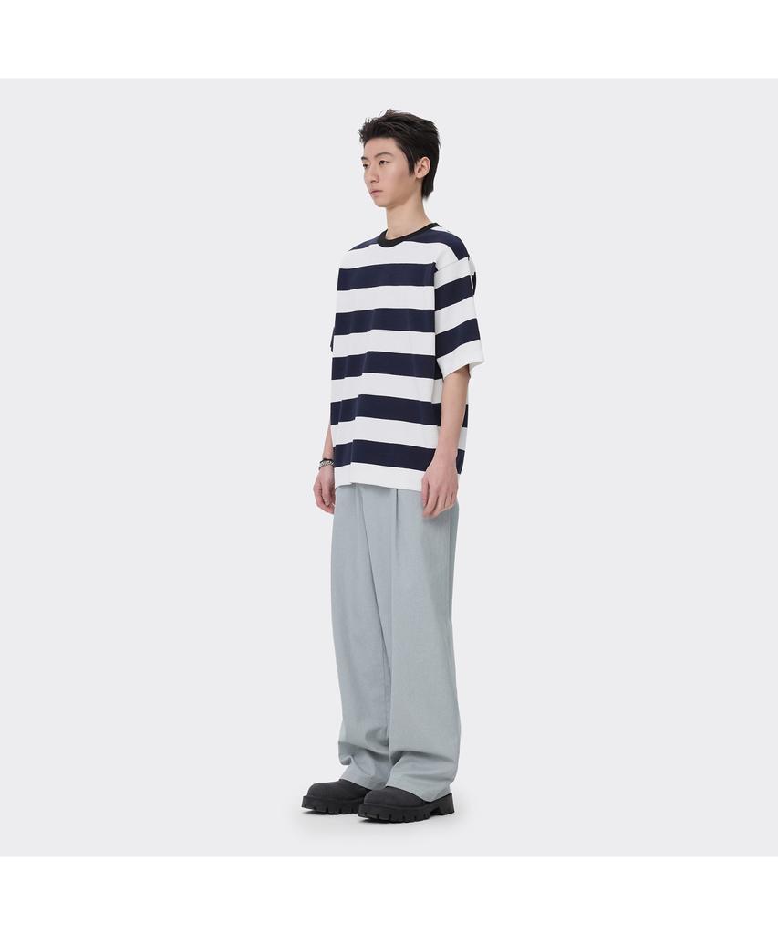 Keoseuuteommellou Black Stripes Round Neck Sweater Cwwam26424Bkx
