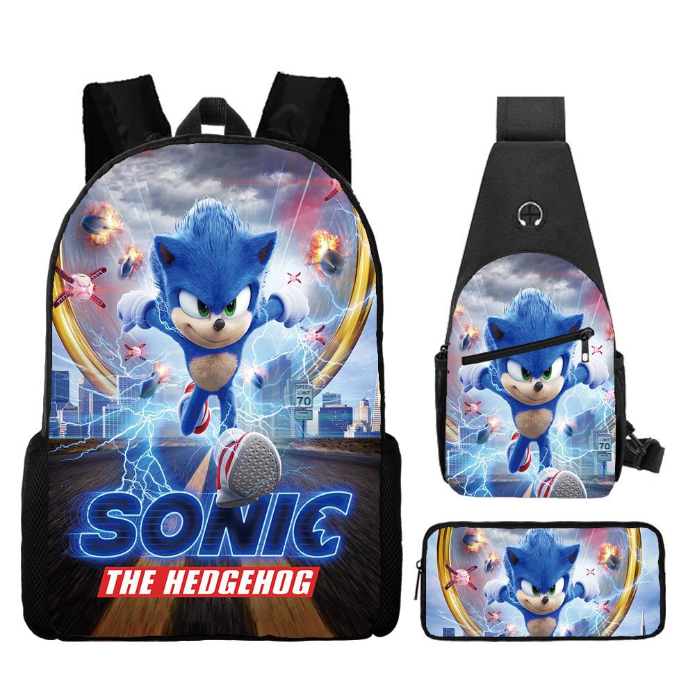 Backpack, Primary School Student Animation Schoolbag, Cartoon Backpack, Satchel, Pencil Bag, Three-Piece Set.