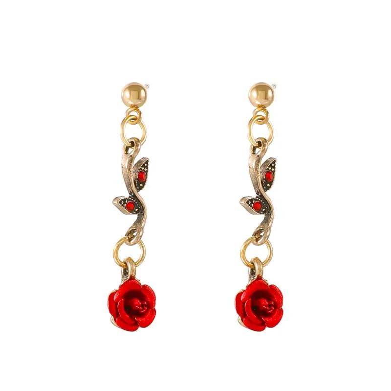 Винтажный французский набор ожерелья и браслета с красными розами для женщин, модный романтический ошейник-цепочка, помолвочные ювелирные изделия, подарки