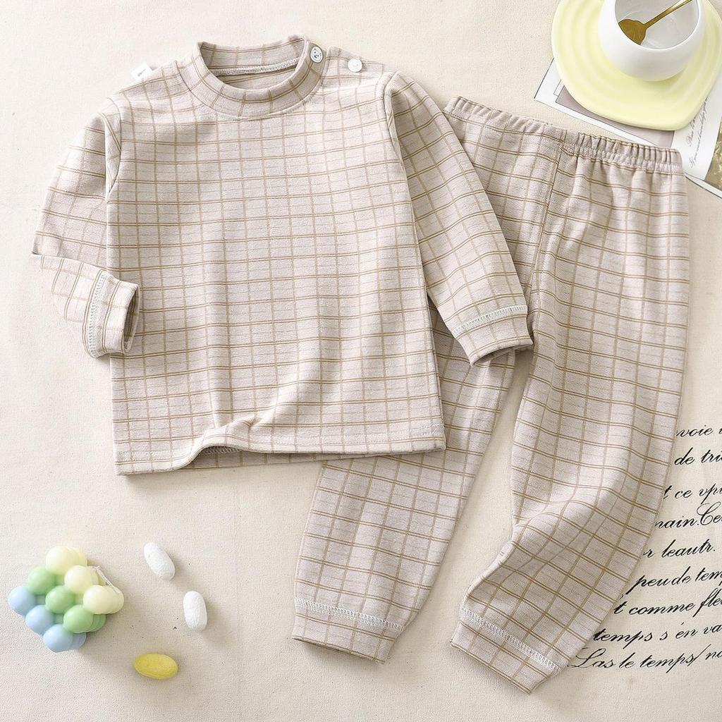 Детский термо-бархатный пижамный комплект: Теплый осенне-зимний пижамный комплект для мальчиков и девочек - Комплект из топа и брюк