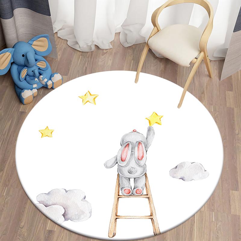 Детский ковер с принтом кролика Kawaii, коврики с кроликом, круглый ковер для гостиной, напольный коврик, фланелевый противоскользящий коврик для детей