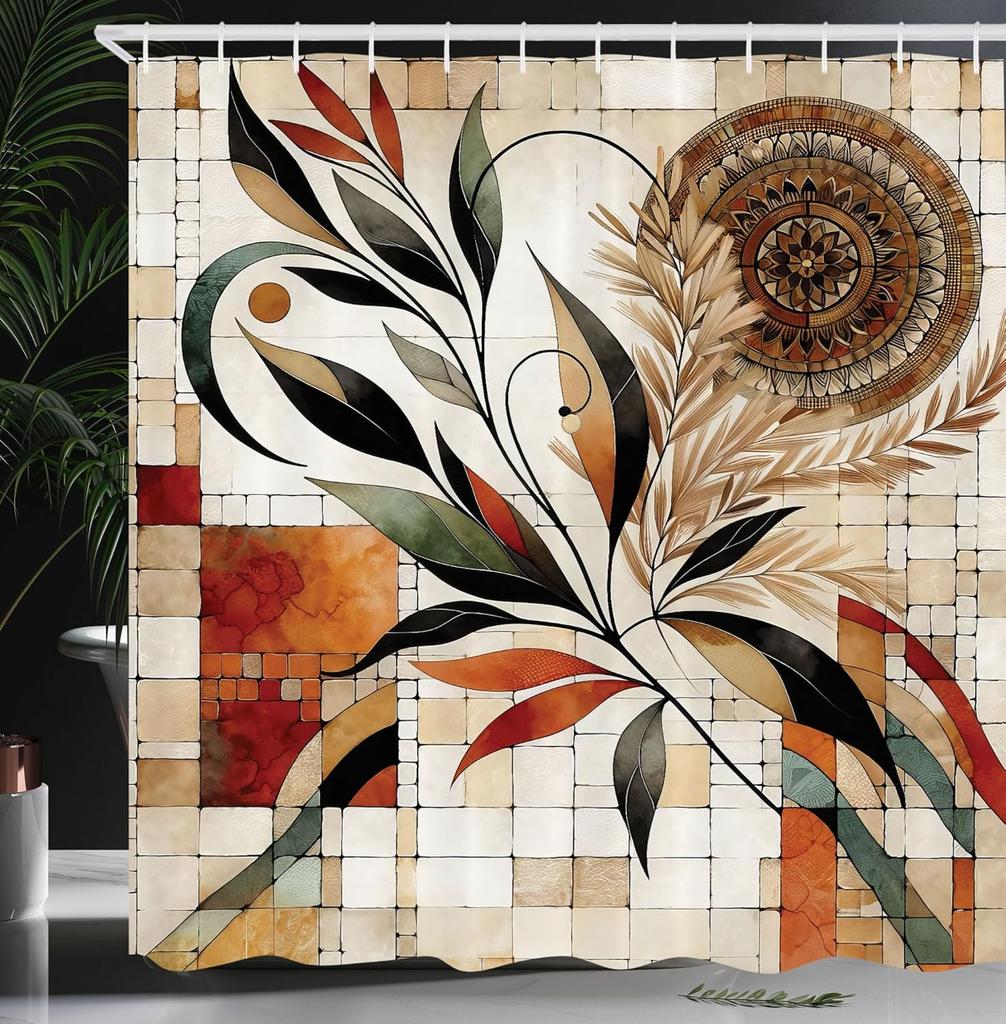 Oriental Atmosphere Warm Tone Mandala Gorgeous Life Tree Shower Curtain, Fabric Bathroom Decorative Shower Curtain With Hook