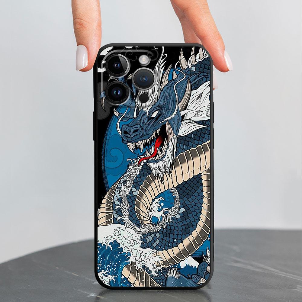 Black Soft Phone Case For Iphone 12 Mini 13 Pro 8 Plus 7 6s Se 11 14 Pro Max Xr Xs X Cover Fashion Chinese Tiger Dragon Shell