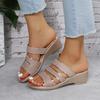 Women's Summer New Wedge Heel Sandals Women's Sequins Open Toe Roman Sandals Thick Sole Sandals