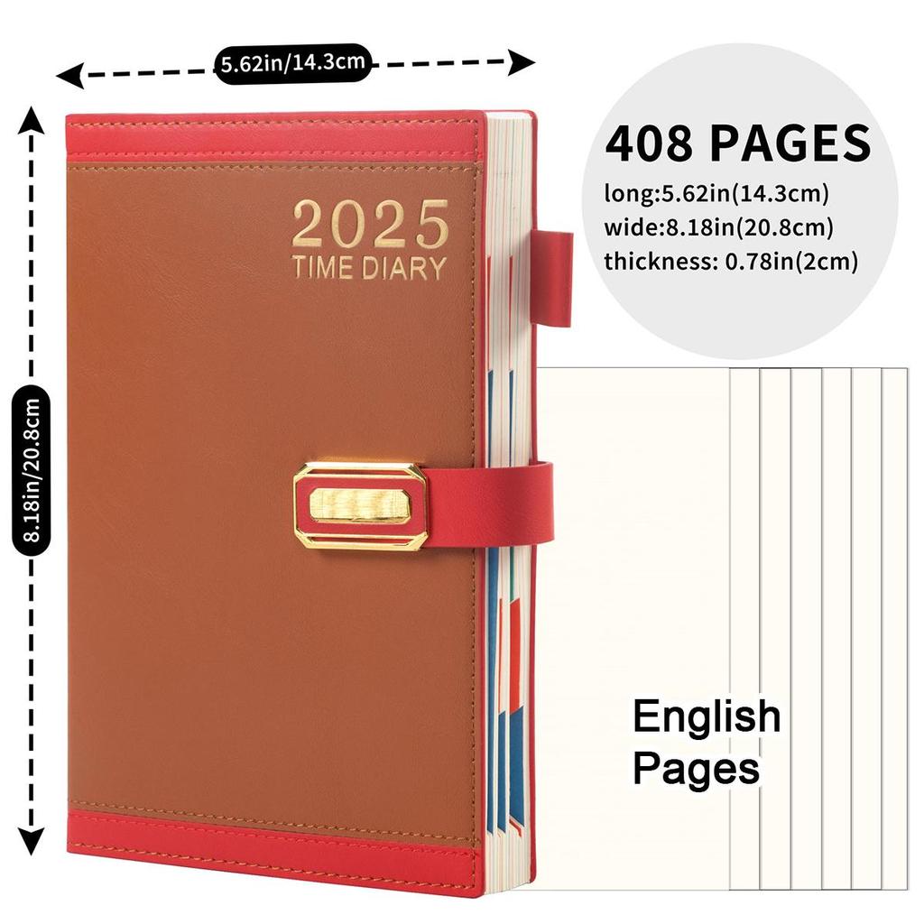 Кожаная книга учета рабочего расписания на 2025 год формата А5, страницы на английском/испанском/французском языках, ежедневник для студентов, блокнот, памятка