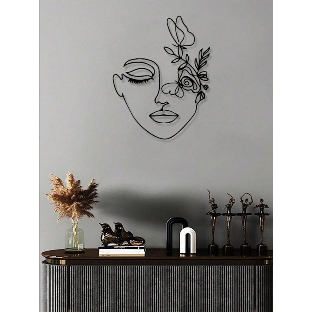 1 PC Women Face/Abstract Face Lines Modern Black Metal Wall Home Decor Hanging Wall Art For Home Decoration,Bedroom, Dinner Room, Bathroom Living Room