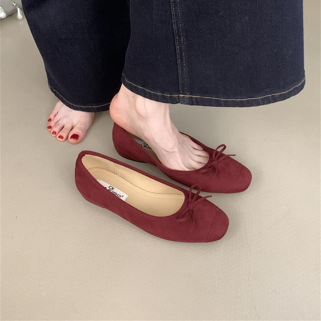 Fashion 6 Colors Women Faux Suede Bowtie Ballets Shoes Ladies Dress Slip On Flats Loafers Female Soft Soled Moccasines Pig Toe Ballerina