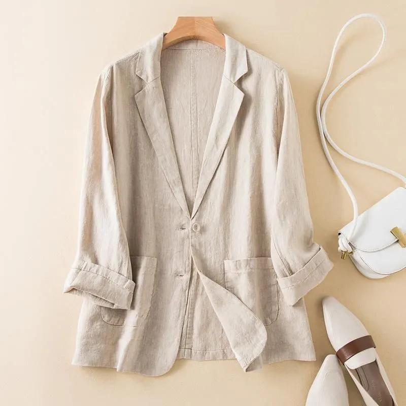 Summer Button Cotton Linen Suit Thin Cardigan Jacket Women Outwear