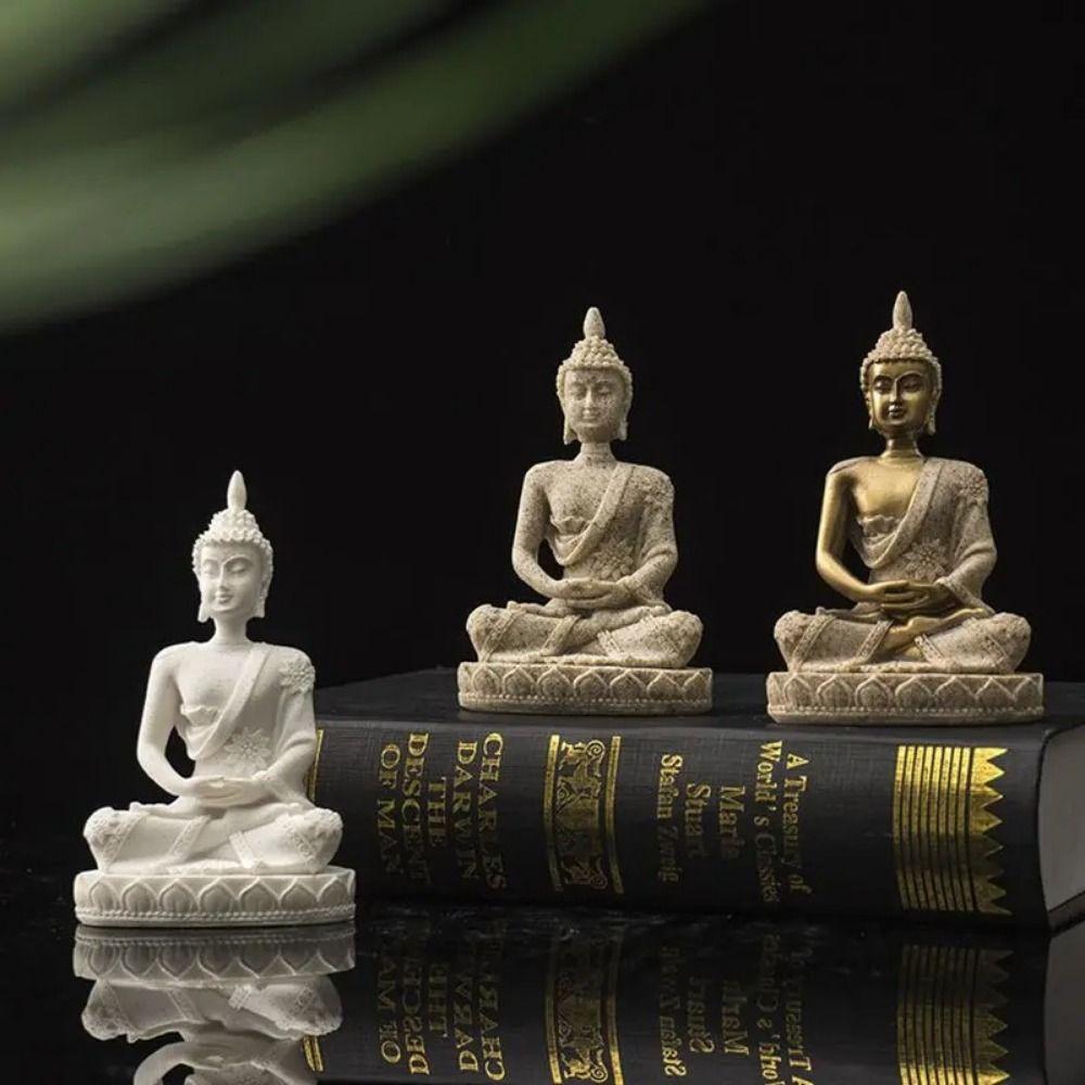 Oriental Culture Sandstone Buddha Sitting Meditation Buddha Statue Zen Ornament  Indoor