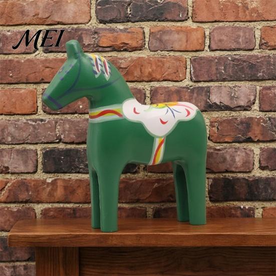 Eco Friendly Painted Wood Horse Hand Dala Trojan Figurine, Solid Vintage Scandinavian Ornament Statue, Rustic Decorative Tabletop for Home Farmhouse
